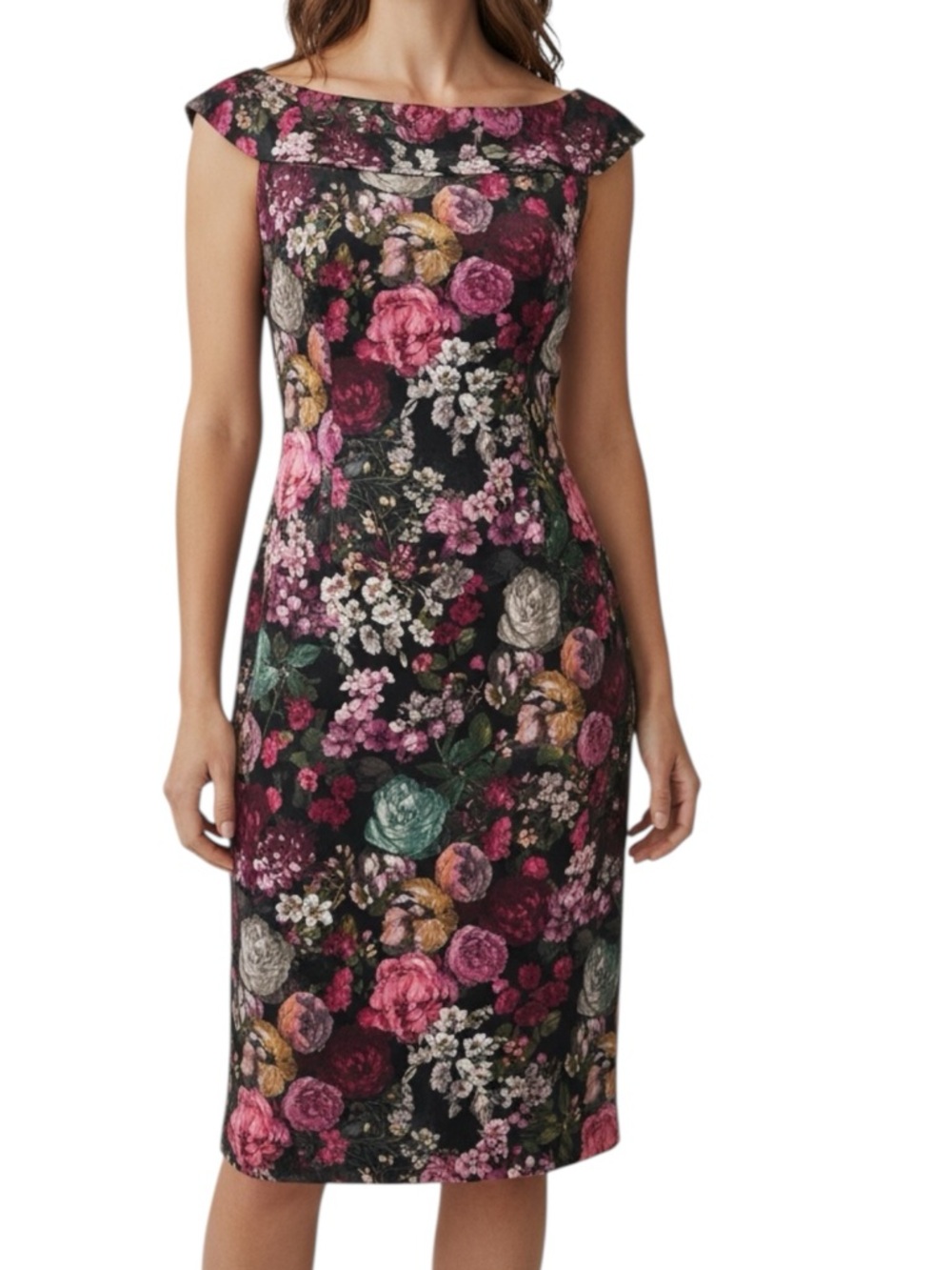 NWT ADRIANNA PAPELL Floral Velvet Sleeveless Off Shoulder Lined Dress Size 12